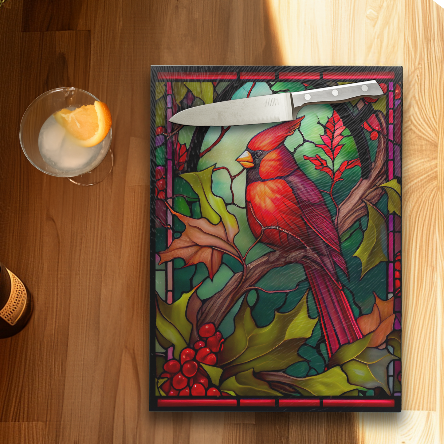 Fernville Creations - Cardinal Tempered Glass Cutting Board, Charcuterie Board: 11 X 15 - Inch