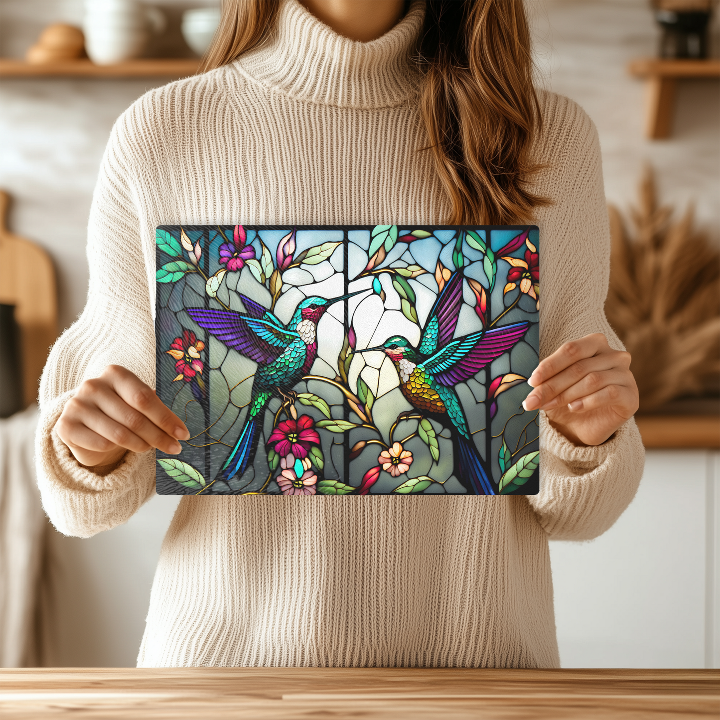 Fernville Creations - Hummingbird Tempered Glass Charcuterie & Serving Board: 11x15 inches