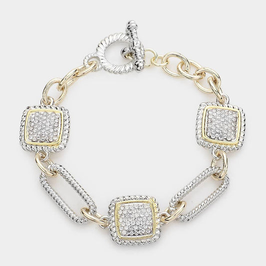 Sensibling Corp. - Rhinestone Embellished Square Link Toggle Bracelet