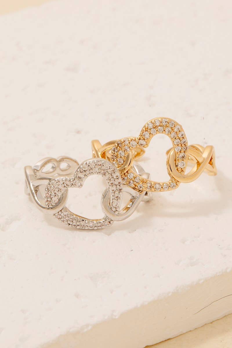 The Looks by Fame Accessories - Gold Dipped Cz Heart Solid Chain Open Band Ring: G