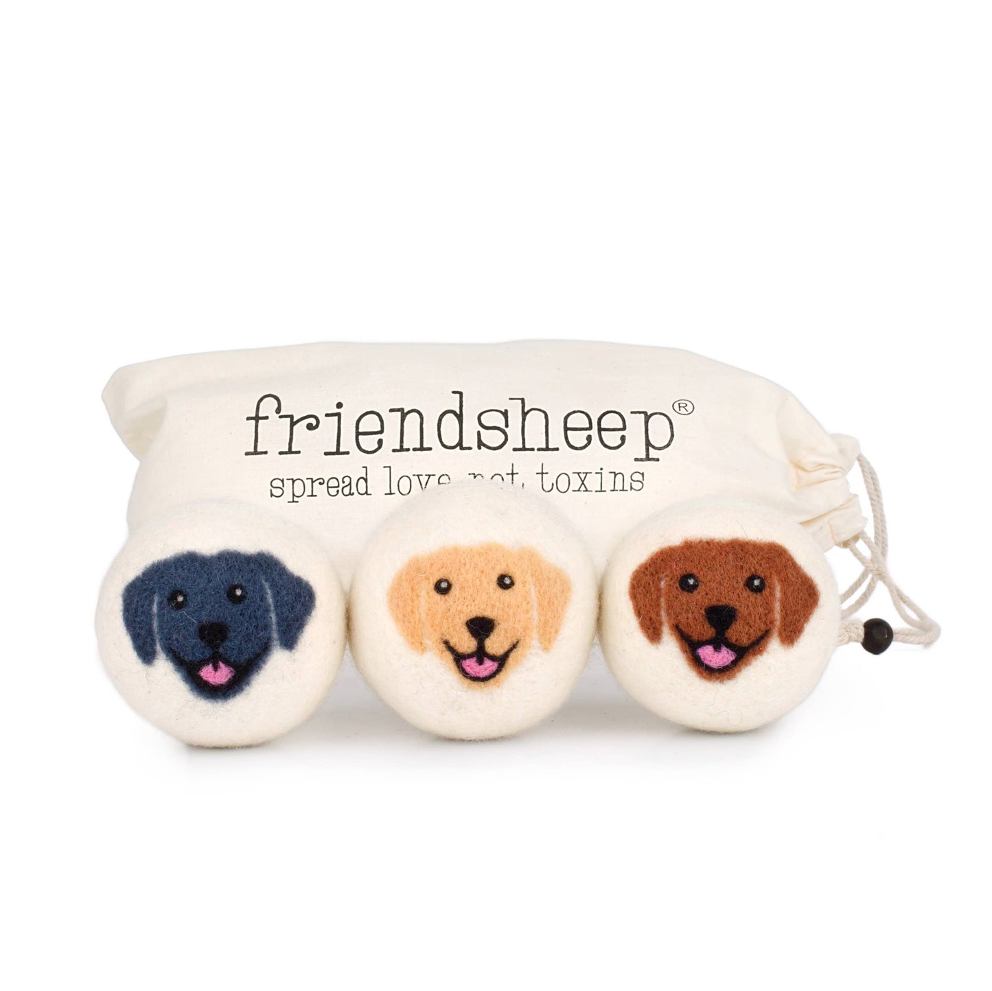 Friendsheep - Happy Dogs Eco Wool Dryer Balls - Mix of 3 colors: PACKAGE FREE