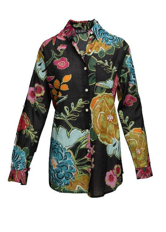 KikiSol - Black Kailua KikiSol Boyfriend Shirt: Large