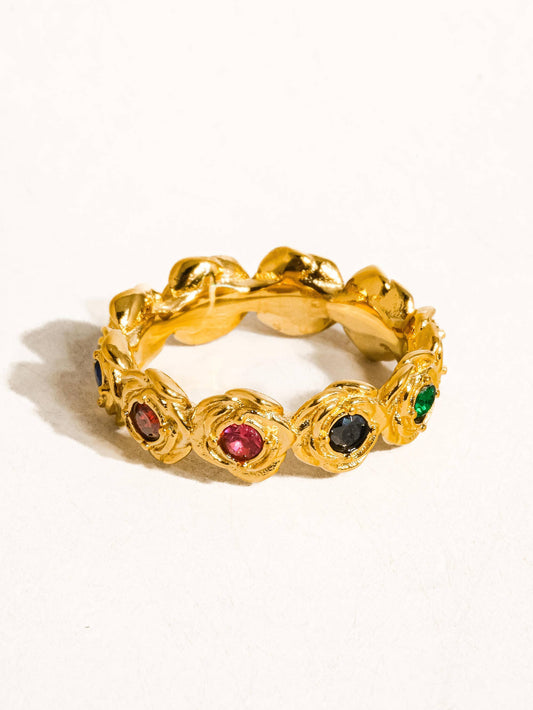 Flânerie by MAIQ - Frances 18K Gold Non-Tarnish Multi Stone Vintage Ring: Multi-Colored