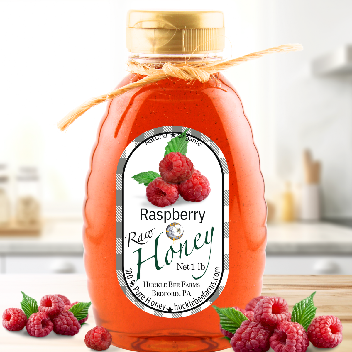 Huckle Bee Farms LLC - Raspberry Infused Raw Honey: 1 lb Bottle