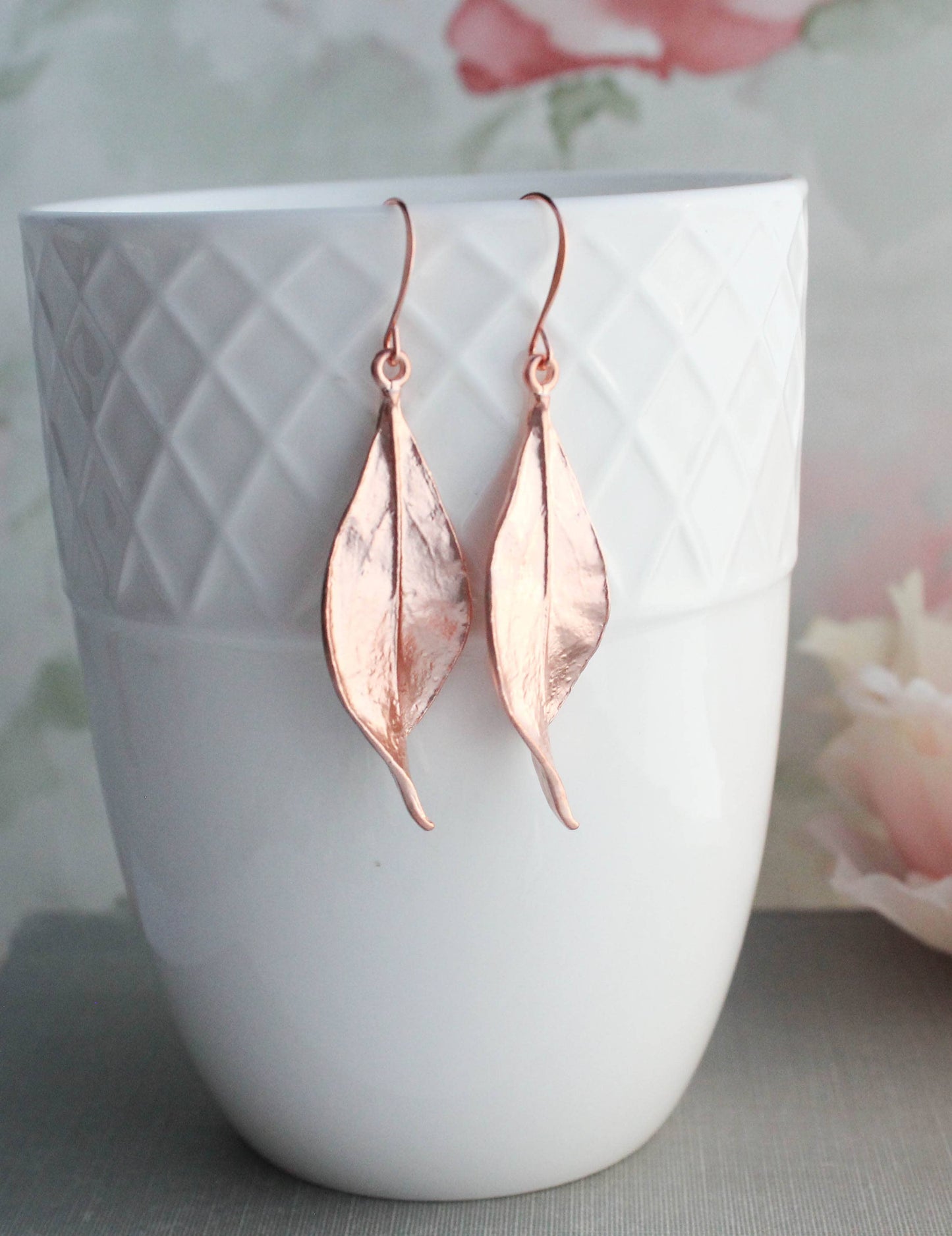 A Pocket of Posies - Long Curled Leaf Earrings: Matte Silver