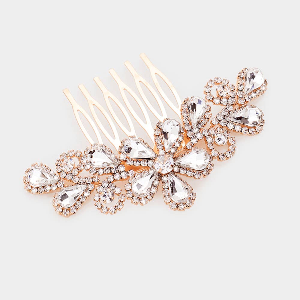 Sensibling Corp. - Teardrop Stone Flower Leaf Hair Comb: AB,Gold