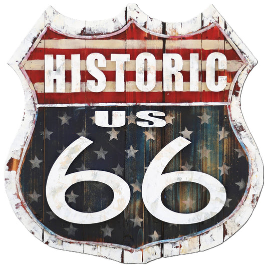 Import Corner - 41161: 3D METAL WALL ART - ROUTE 66 SHIELD - AMERICANA