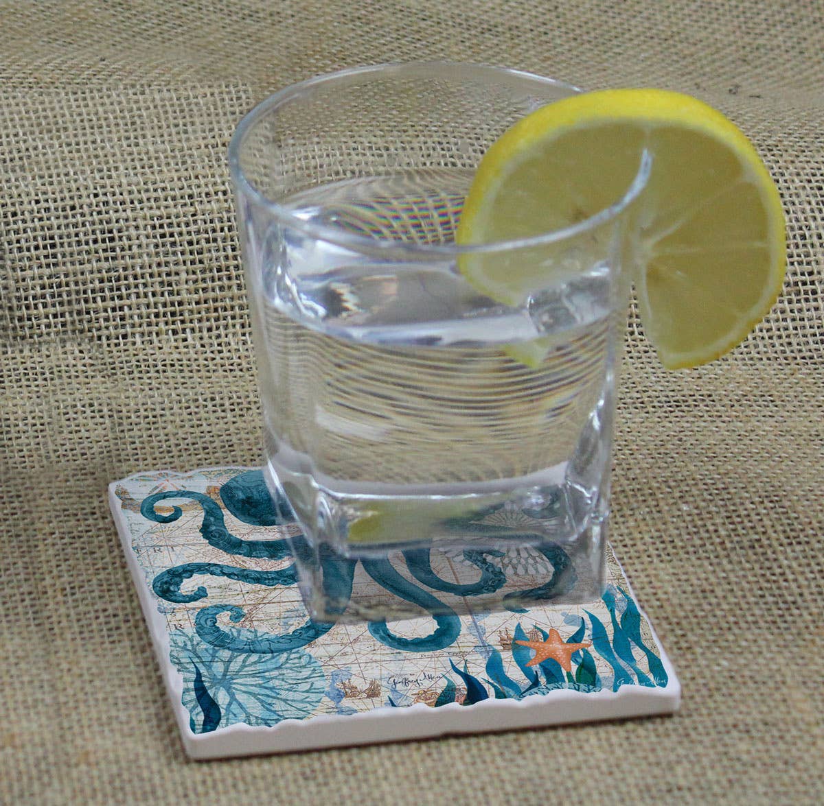 CounterArt/Highland Home/Thirstystone - Nautical Octopus Single Absorbent Stone Tumbled Tile Coaster