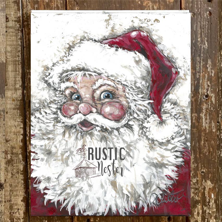 Rustic Nester - Santa Claus Christmas canvas art print, red and green decor: 16x20