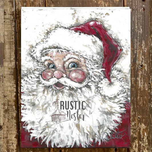 Rustic Nester - Santa Claus Christmas canvas art print, red and green decor: 16x20