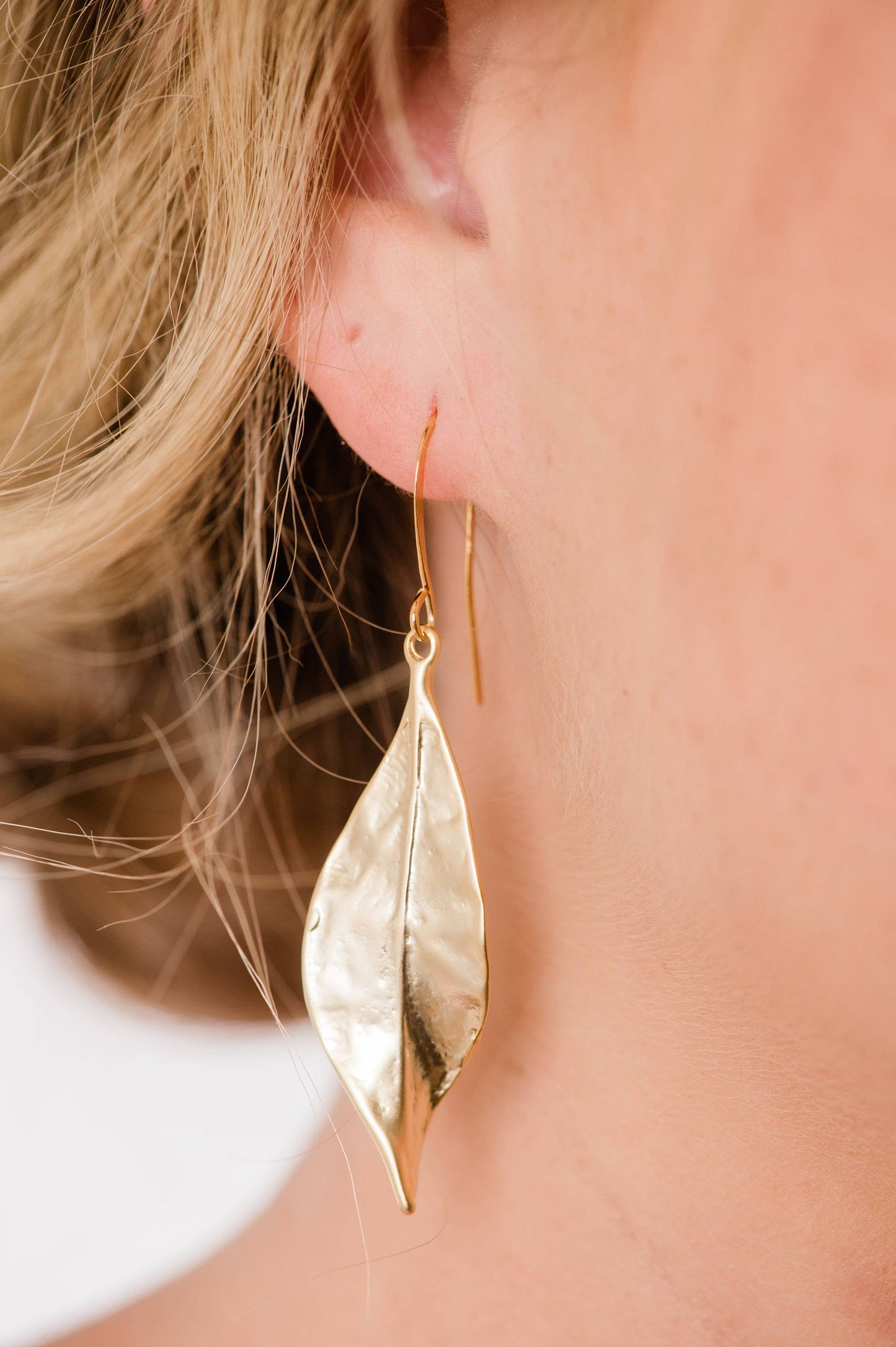 A Pocket of Posies - Long Curled Leaf Earrings: Matte Gold