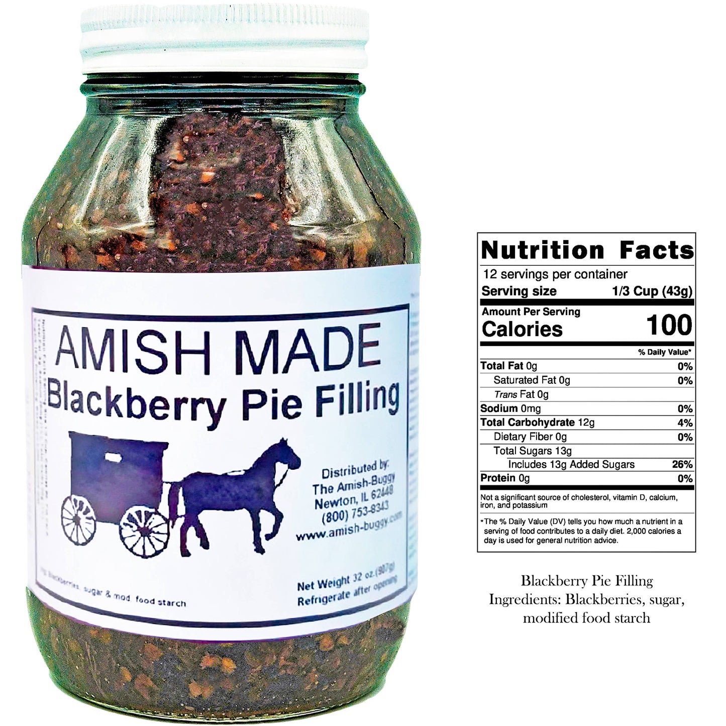 Arndt's Fudgery LLC - Amish Pie Filling - 32 Oz Jar: Blueberry