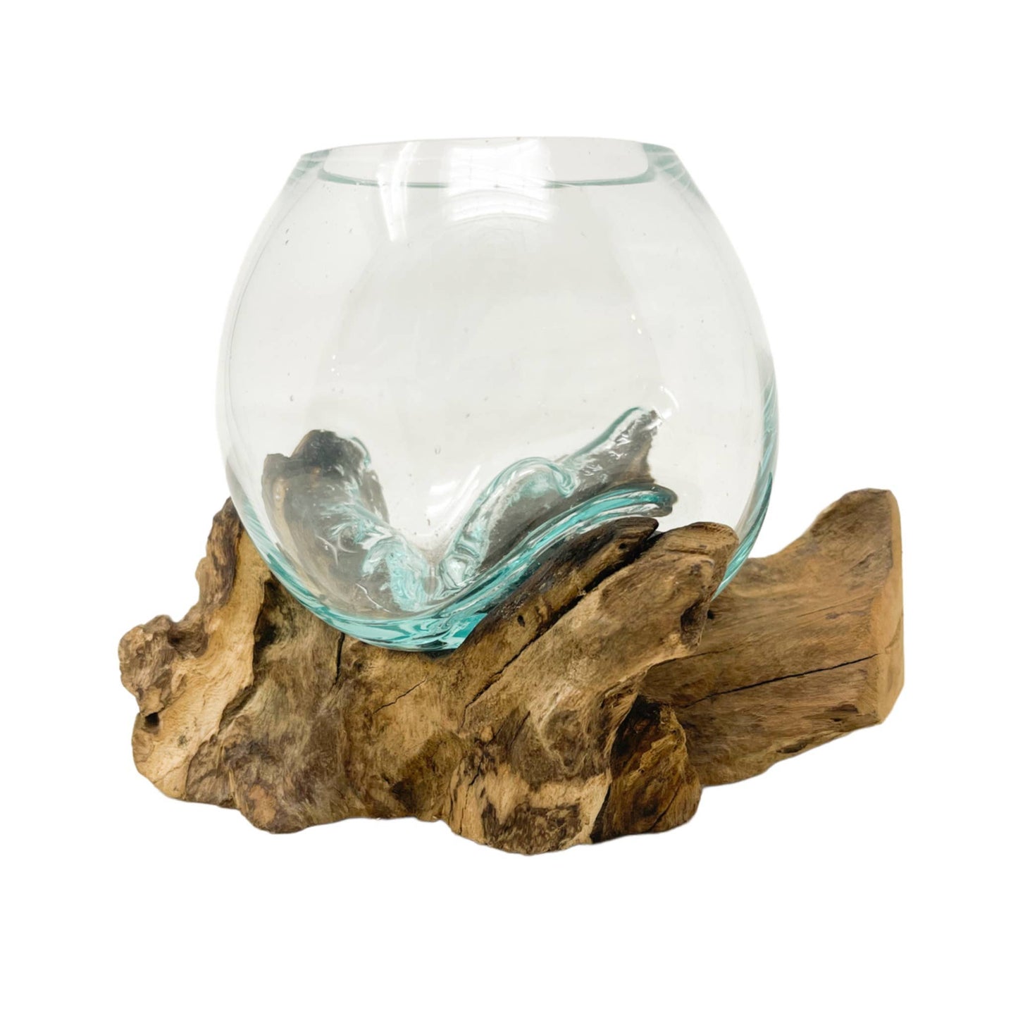 Asia West - Mini Glass Terrarium on Wood (approx. 6" x 5" x 5")
