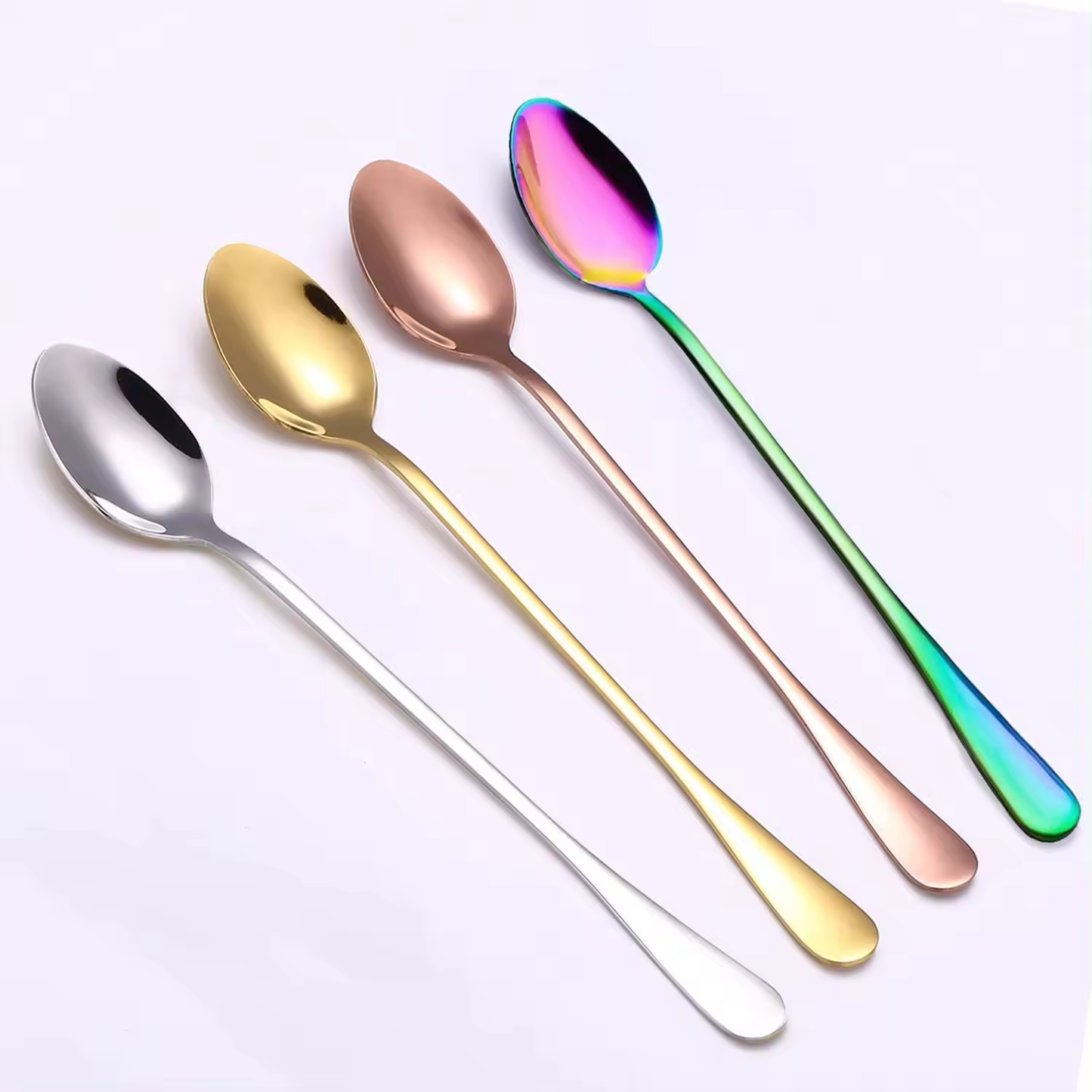 Sostraw & SmartThings - Long Spoon - 2 shapes - 4 colors - Coffee, Tea, Ice cream: Rose Gold / Pointed Head