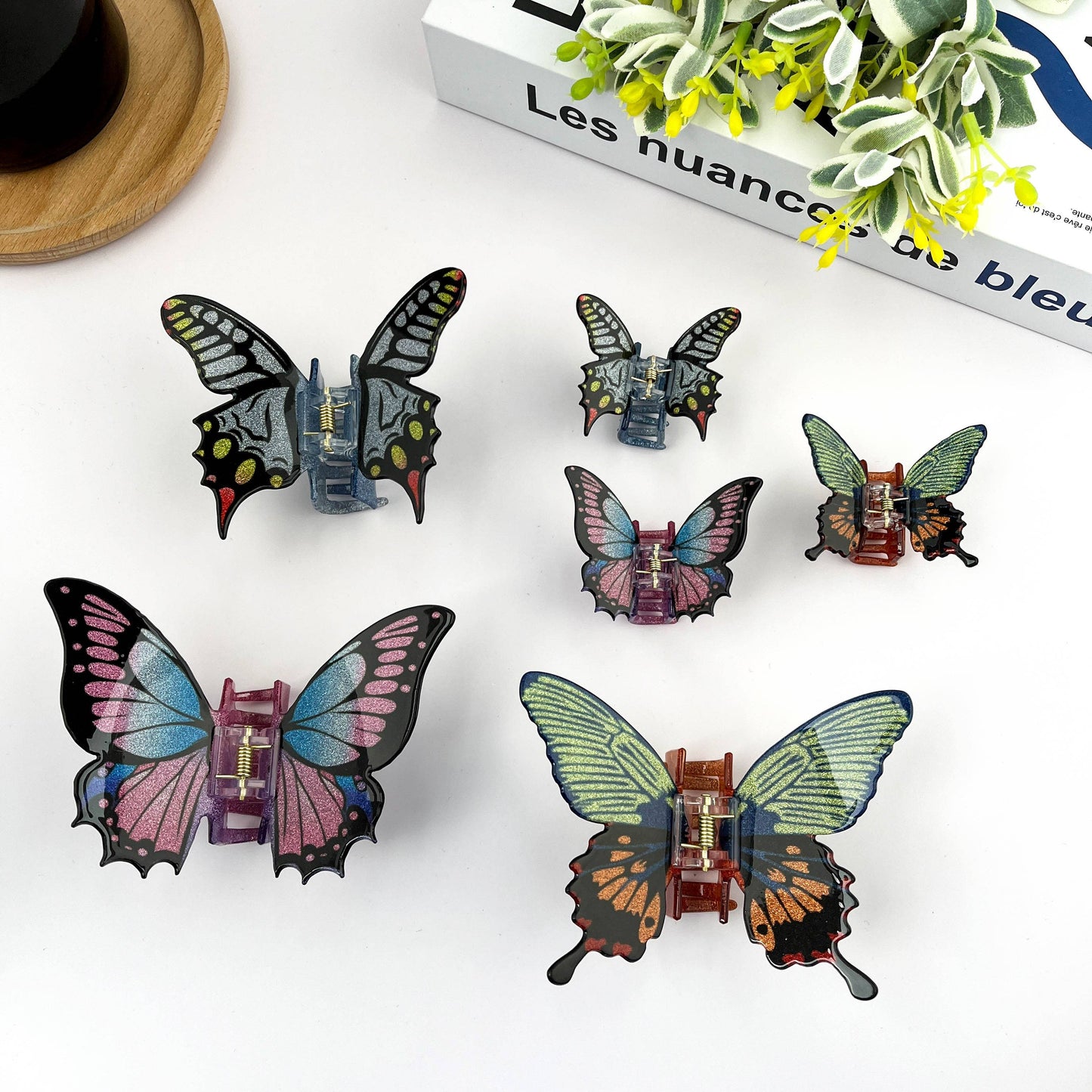 TheDivaSoap - Glitter Butterfly Hair Clip, Animal Hair Claw Set: Pink / Large