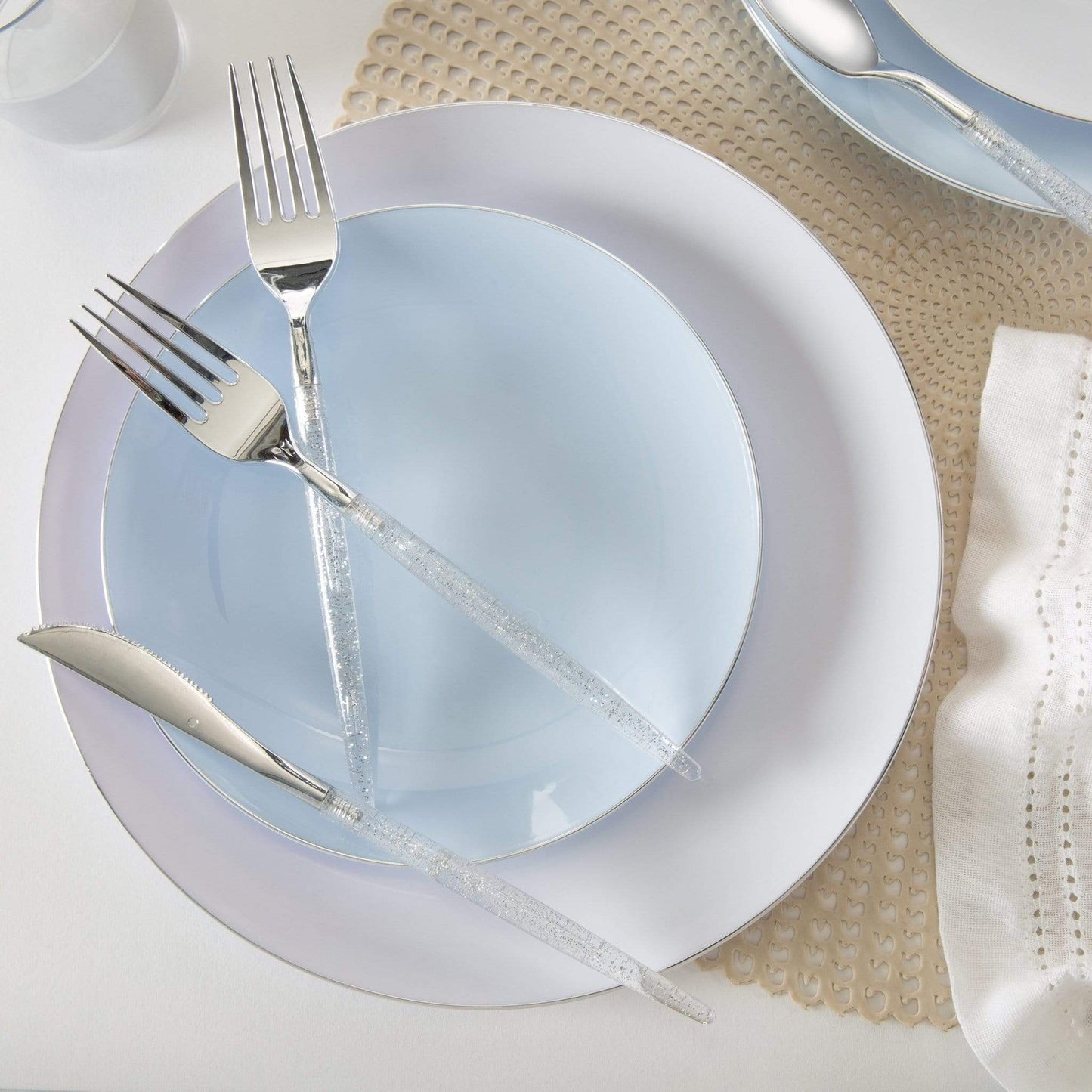 Luxe Party - Round Ice Blue • Silver Plastic Plates | 10 Pack: 7.25" Appetizer Plates