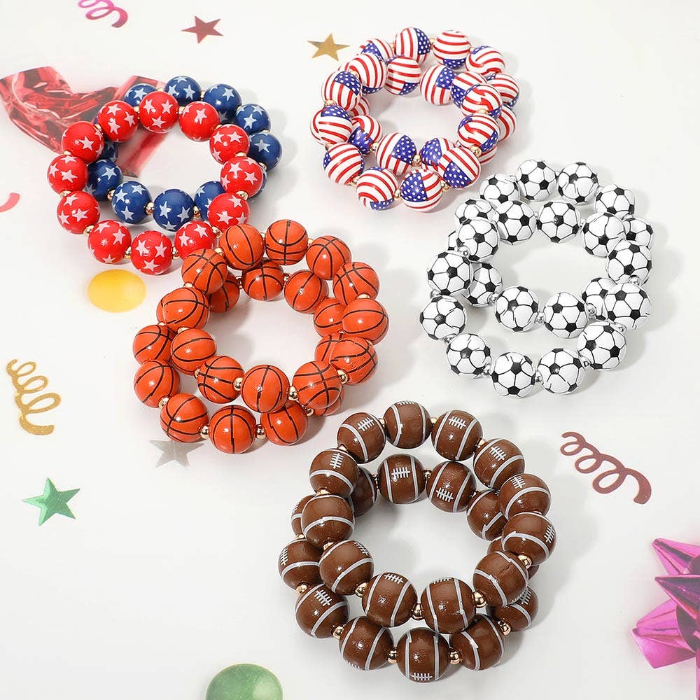 Sensibling Corp. - 2PCS - USA Flag Printed Beaded Stretch Bracelet