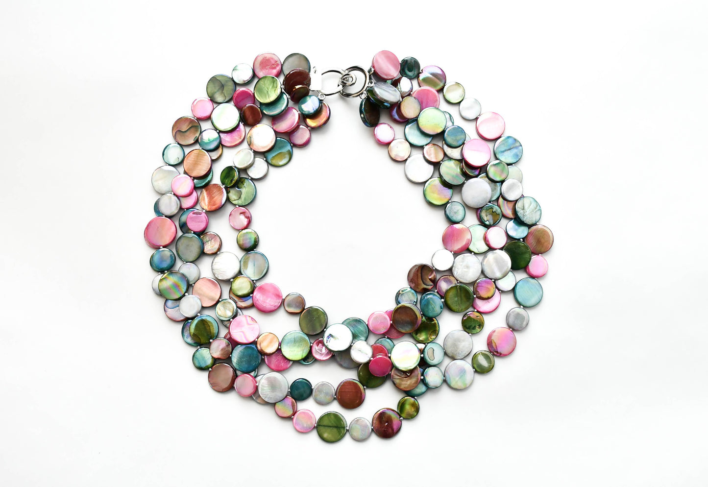 Sea Lily - 382051 - Berry/Teal/Light Gray 5 Strand MOP Necklace