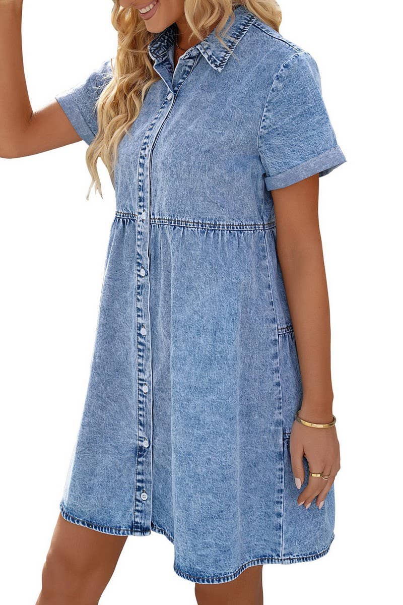 NINEXIS - CWDSD5998_DENIM CASUAL SHORT-SLEEVED MIDI DRESS: DARKBLUE / (L) 1
