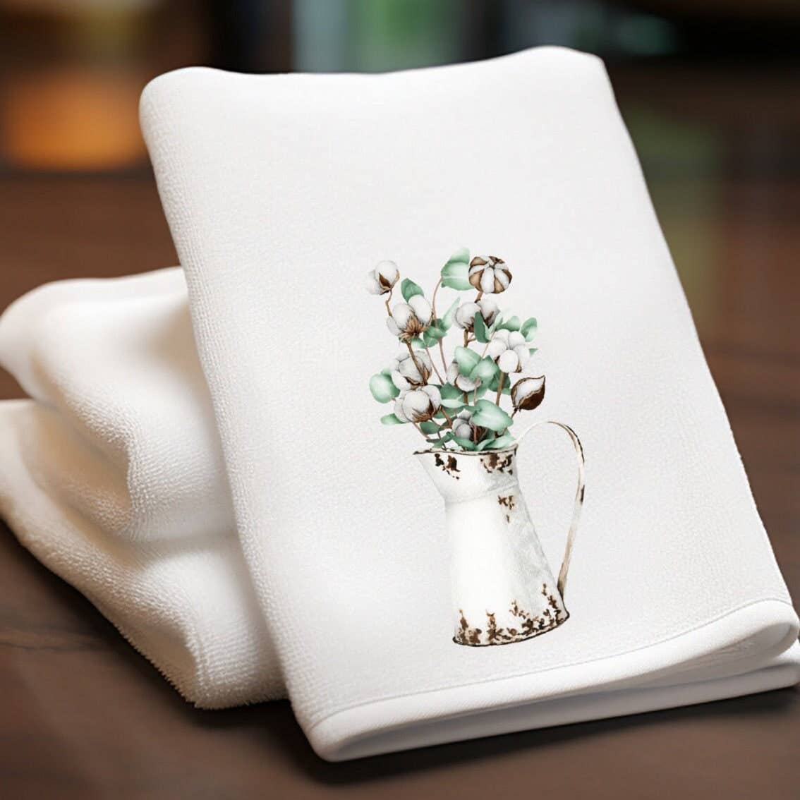 Fernville Creations - Eucalyptus & Cotton Fingertip Towels Elegant Bath Decor: Watering Can