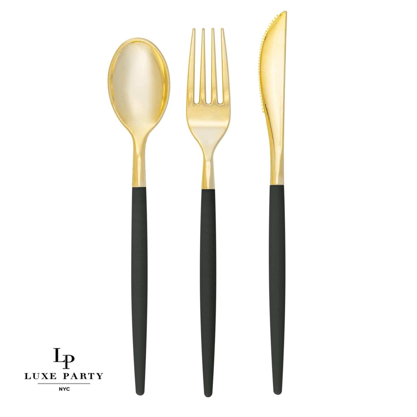 Luxe Party - Emerald • Gold Plastic Cutlery Set | 32 Pieces