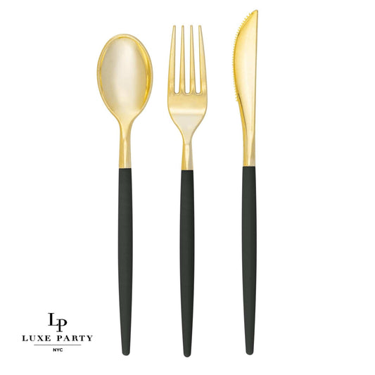 Luxe Party - Emerald • Gold Plastic Cutlery Set | 32 Pieces