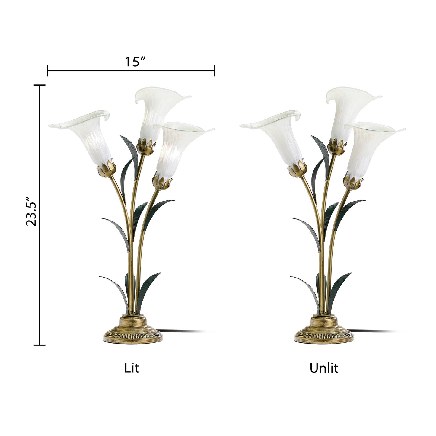 River of Goods - 23.5"H White 3 Shade Handblown Glass Calla Lily Table Lamp
