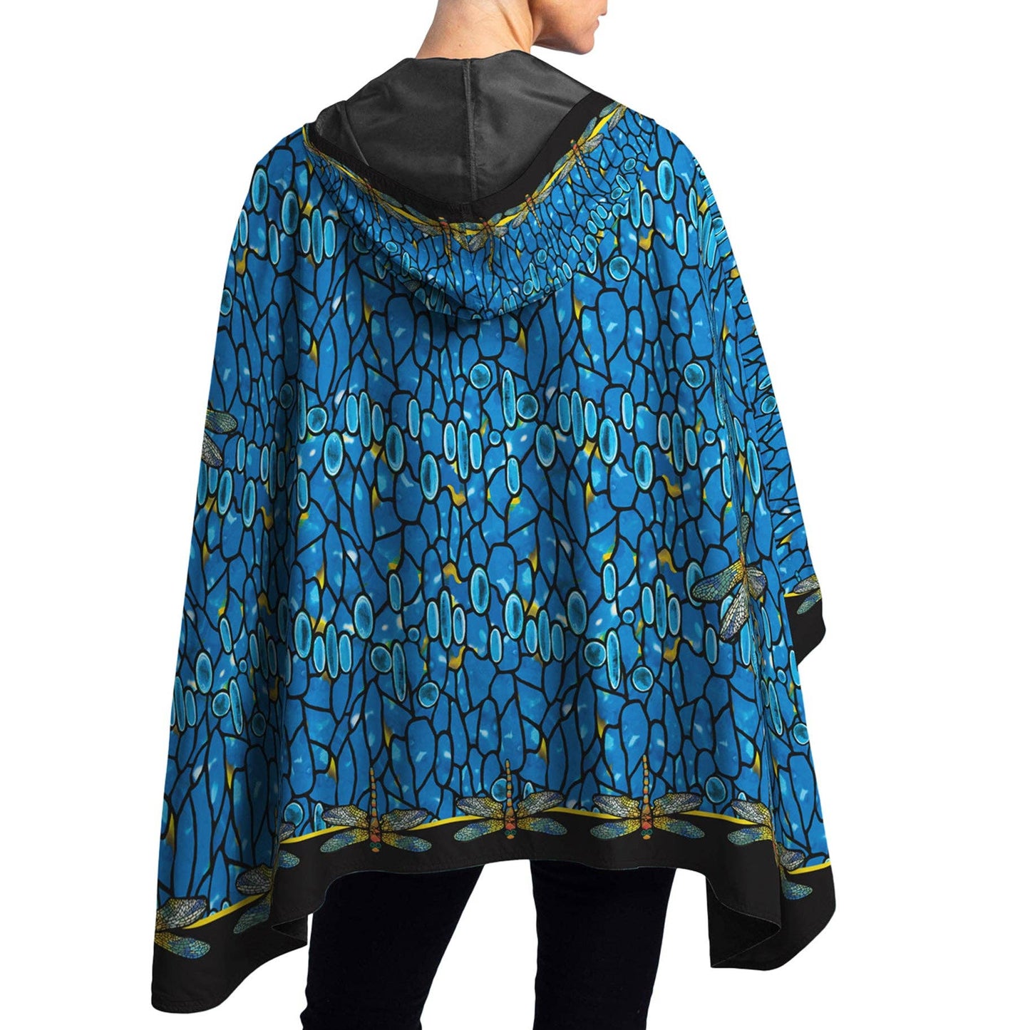 RainCaper - Tiffany Dragonfly (Multi) Reversible Rain Cape – Lightweight Hooded Wrap for Women