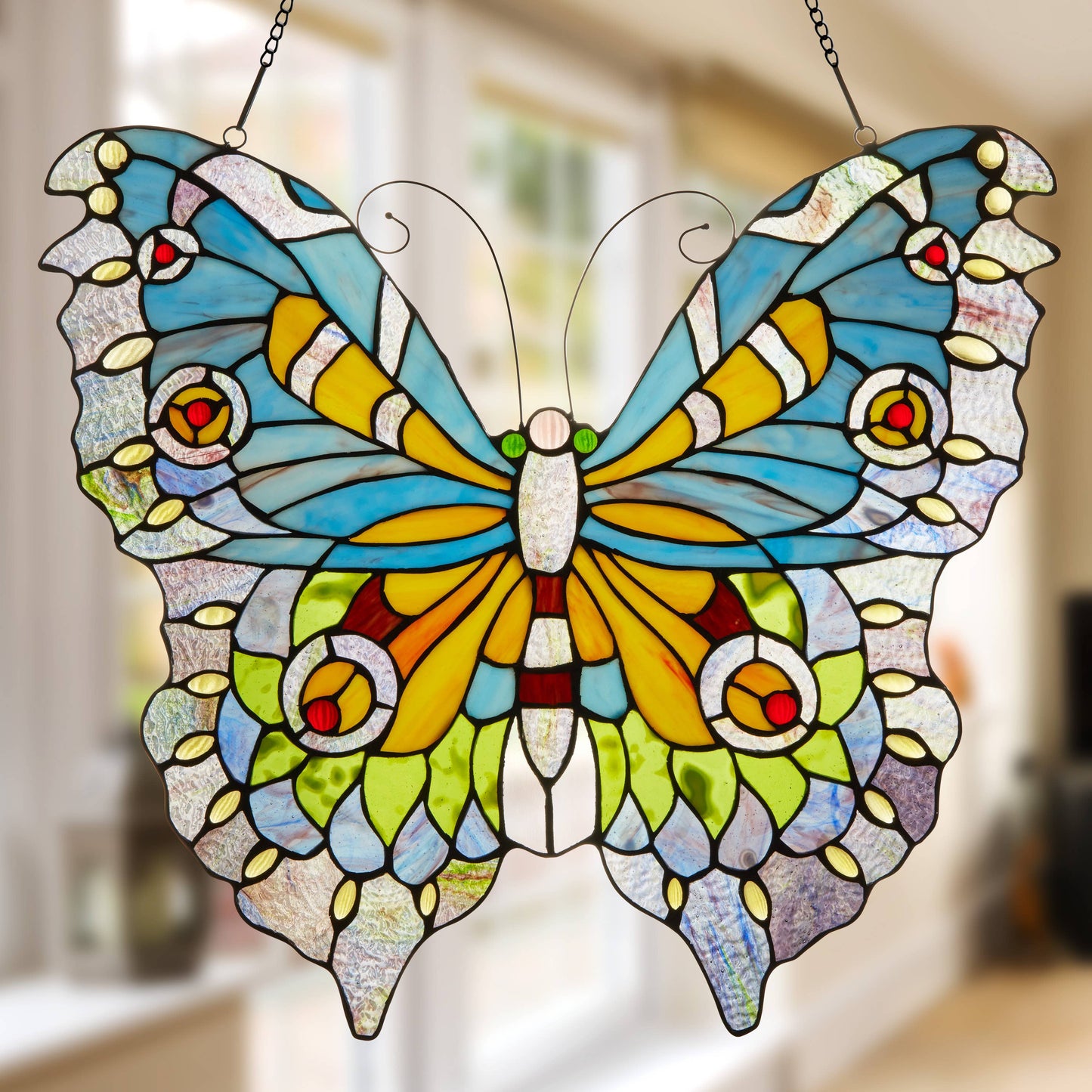 River of Goods - 20.5"H Luisa Blue, Yellow & Green Butterfly Window Panel