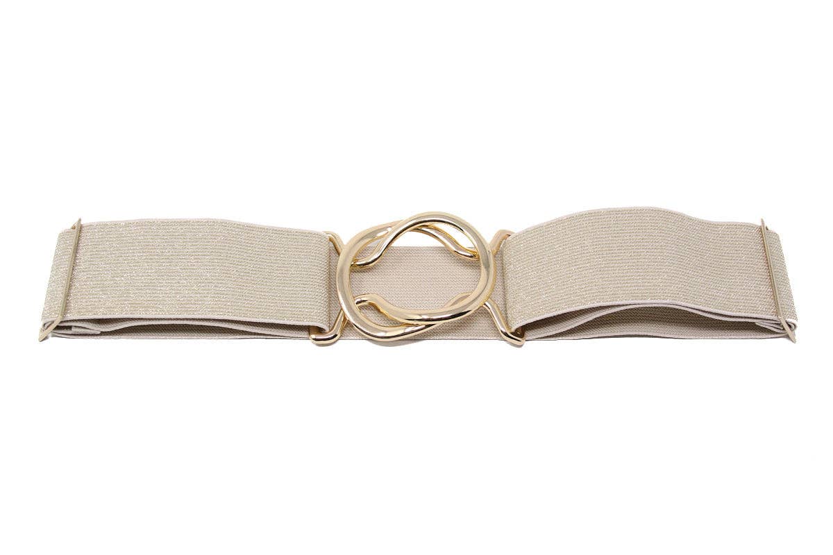 German Fuentes Handbags - CINT-34 CIRCLE BUCKLE ONE STRETCH BELT: TAUPE / SILVER
