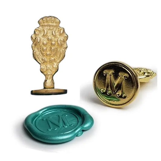 Freund Mayer & Co. - Brass Cerif Initial Wax Seal Stamp -  1 3/4" Tall: M / Stamp Only