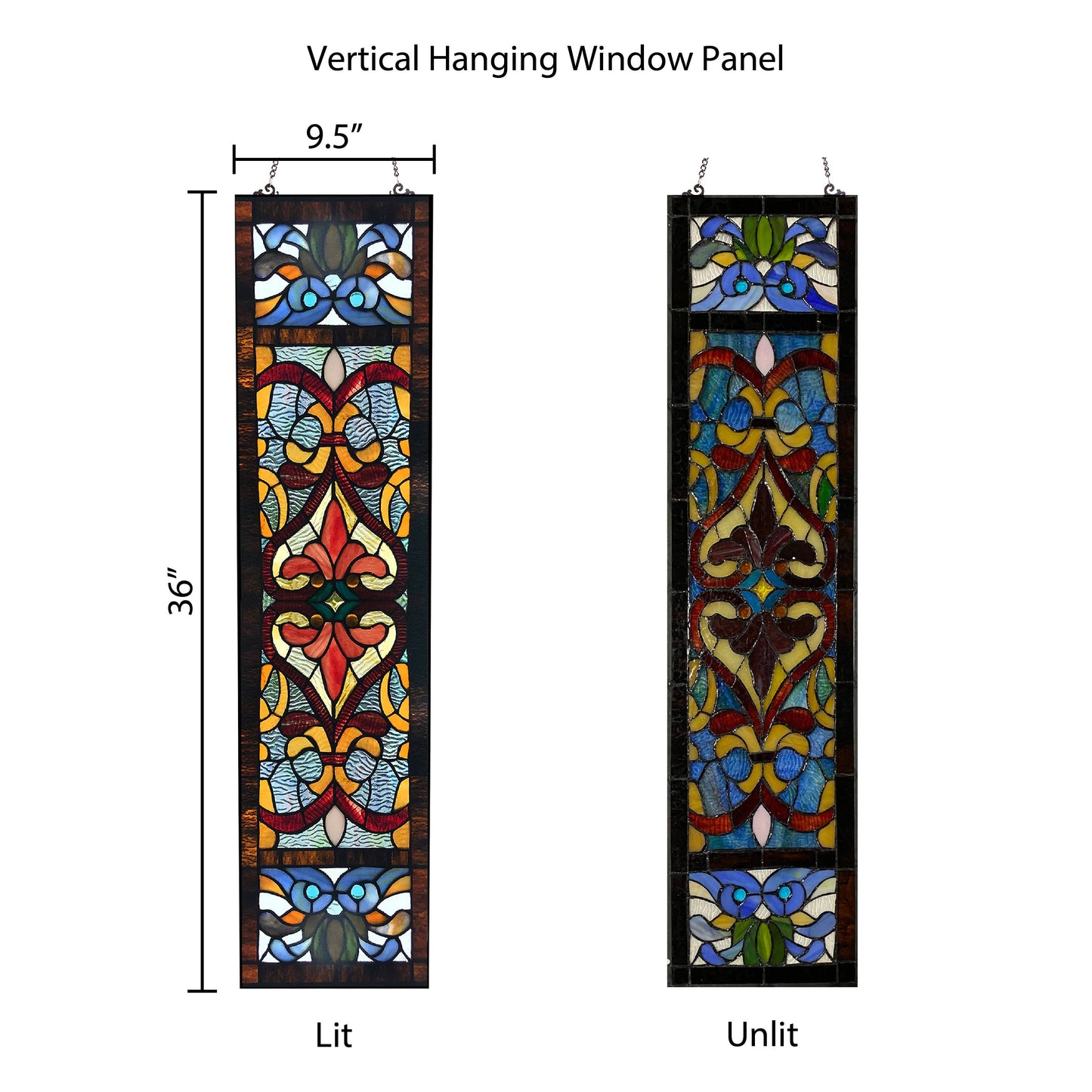 River of Goods - 36"H Lani Victorian Red or Blue Stained Glass Window Panel: Blue