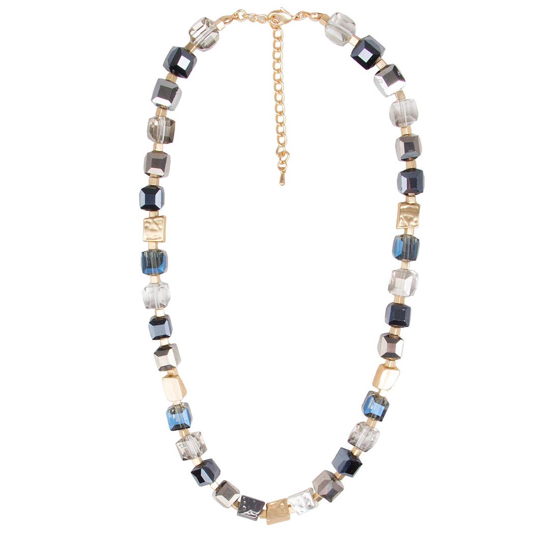 SAACHI - Faceted Glass Bead and Stone Necklace: Navy