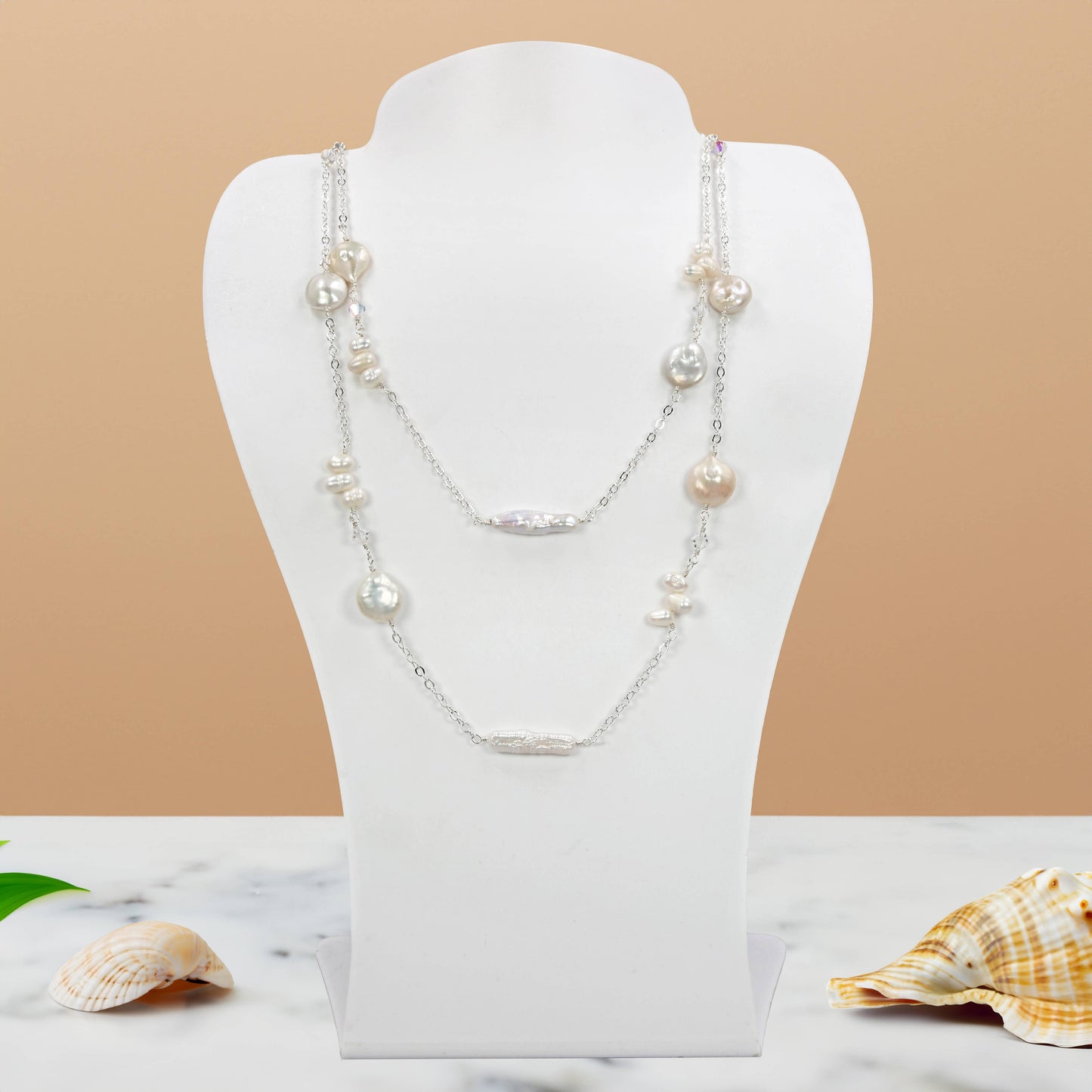 IST Jewelry - 25C07 - Iridescent Pearl & Crystal Cascade Necklace