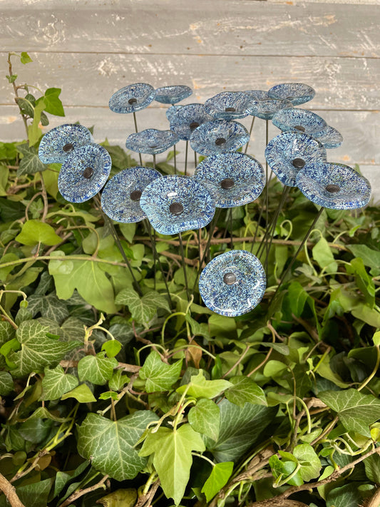 CARNEOL GLASS - Small Glass Flower For Inside In Transp.-D.Blue-L.Blue