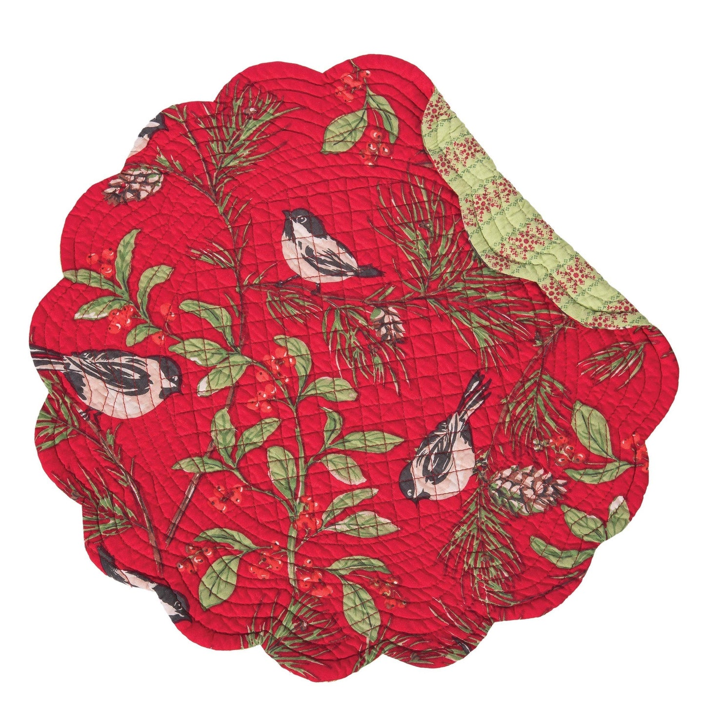 C&F Home - Christmas Chickadee Red Round Placemat