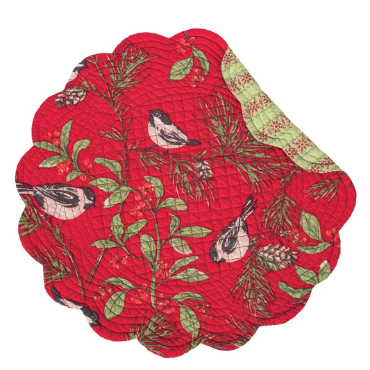C&F Home - Christmas Chickadee Red Round Placemat