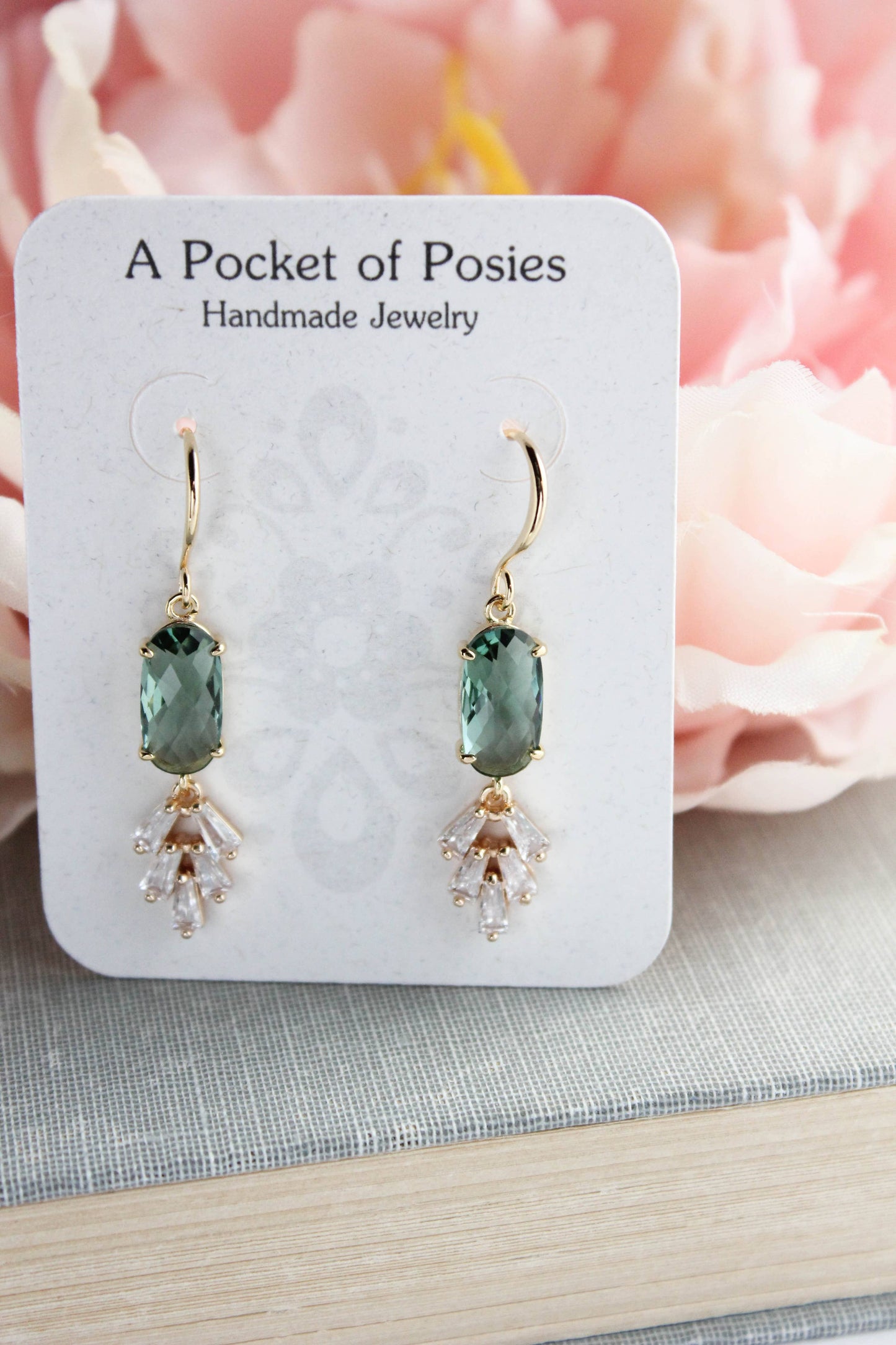A Pocket of Posies - Art Deco Earrings | Sparkling Leaf Earrings (4 colors): Navy Blue