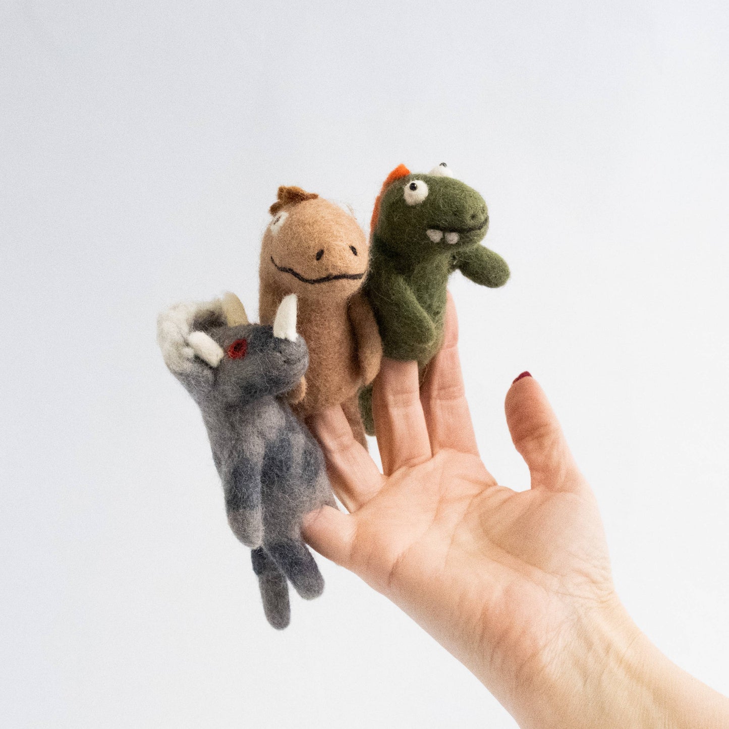 The Winding Road - Finger Puppets - Dinosaur - Brown, Gray and Green
