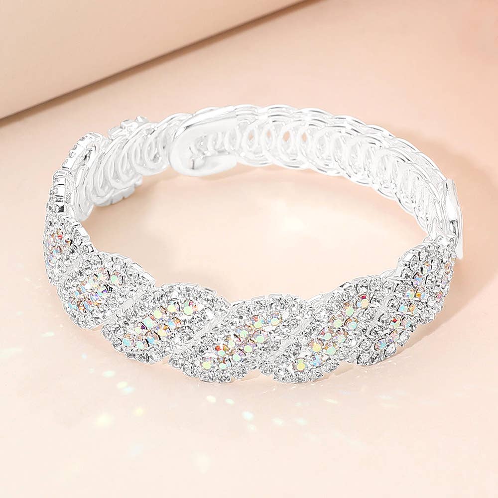 Sensibling Corp. - Rhinestone Paved Twisted Adjustable Evening Bracelet: AB,Gold