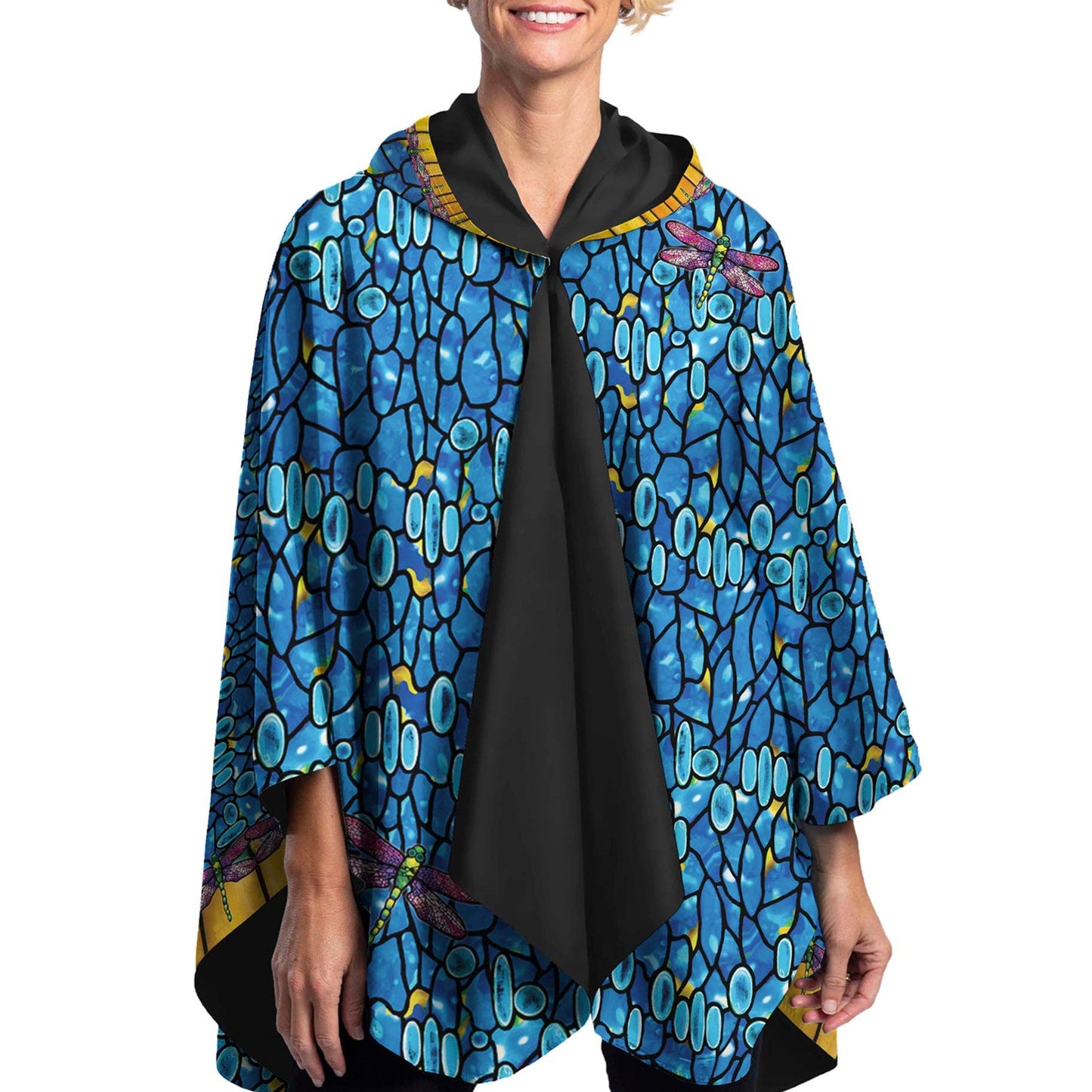 RainCaper - Tiffany Dragonfly Reversible Rain Cape – Lightweight Hooded Wrap for Women