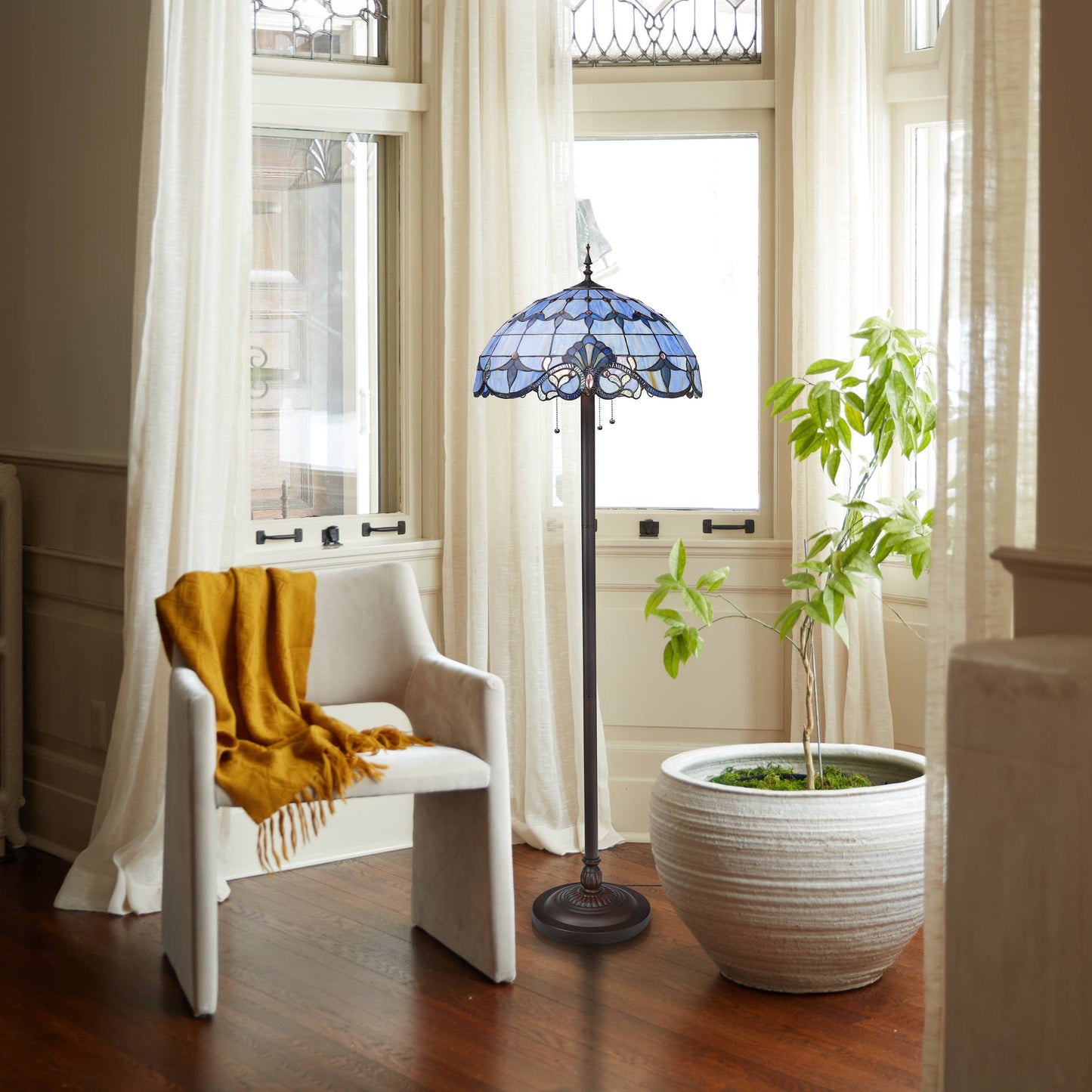 River of Goods - 64"H Allistar Stained Glass Bowl Candlestick Floor Lamp