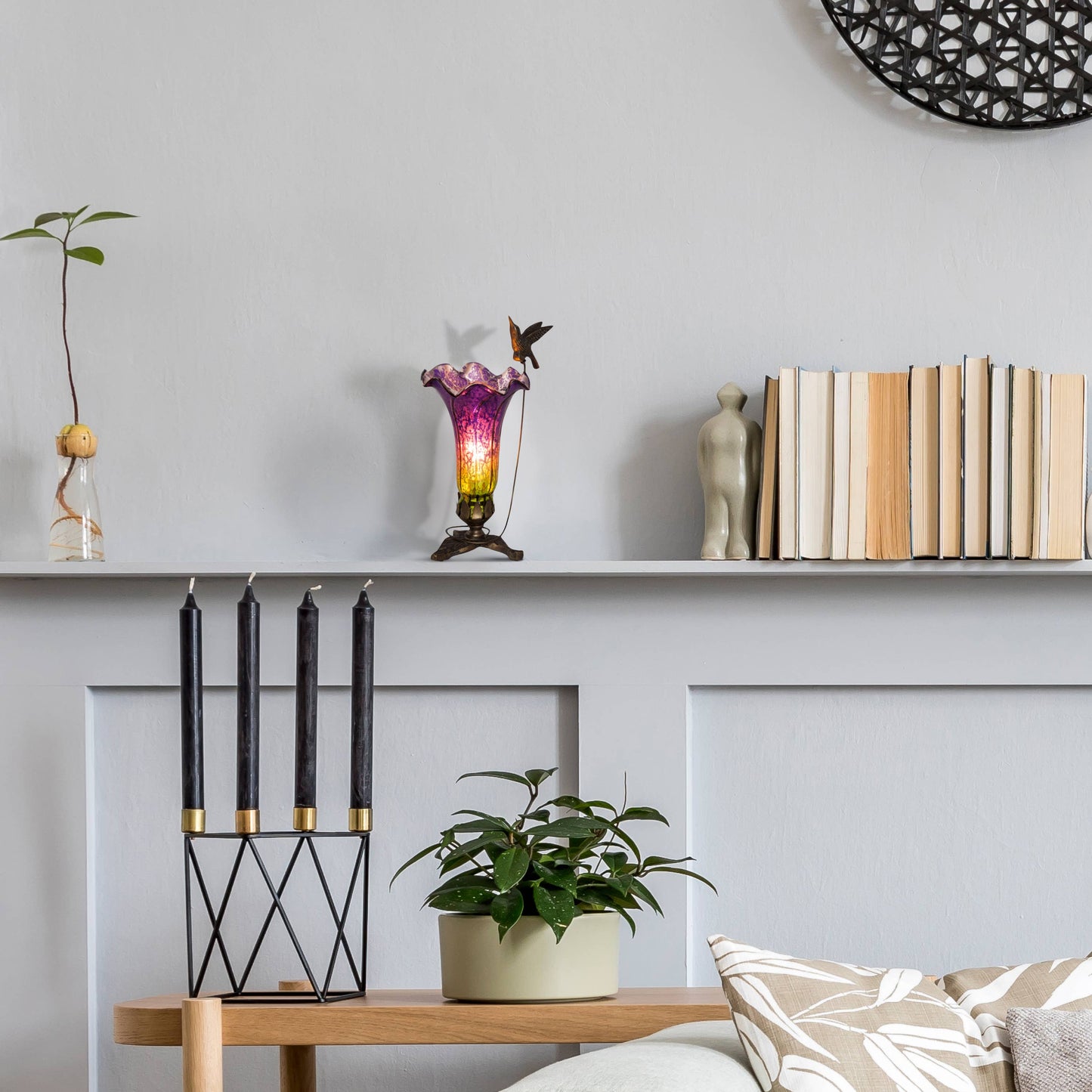 River of Goods - 10.25"H Hand Blown Mercury Glass Hummingbird Lily Lamp