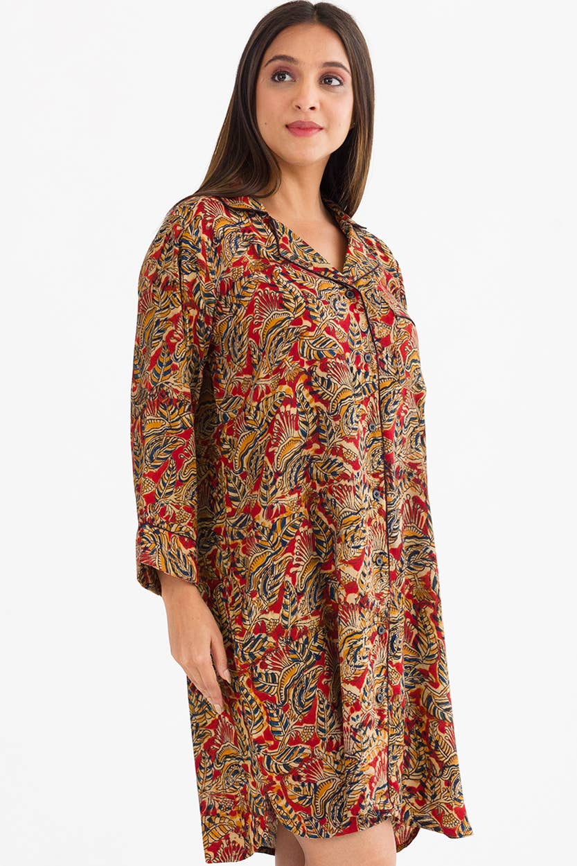 Sevya Handmade - Kalamkari Nightshirt: S/M / Blue & Silver