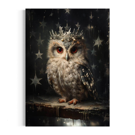 Salty Alyce - Owl In Antique Star Crown Vintage Portrait   Wall Art 47AS