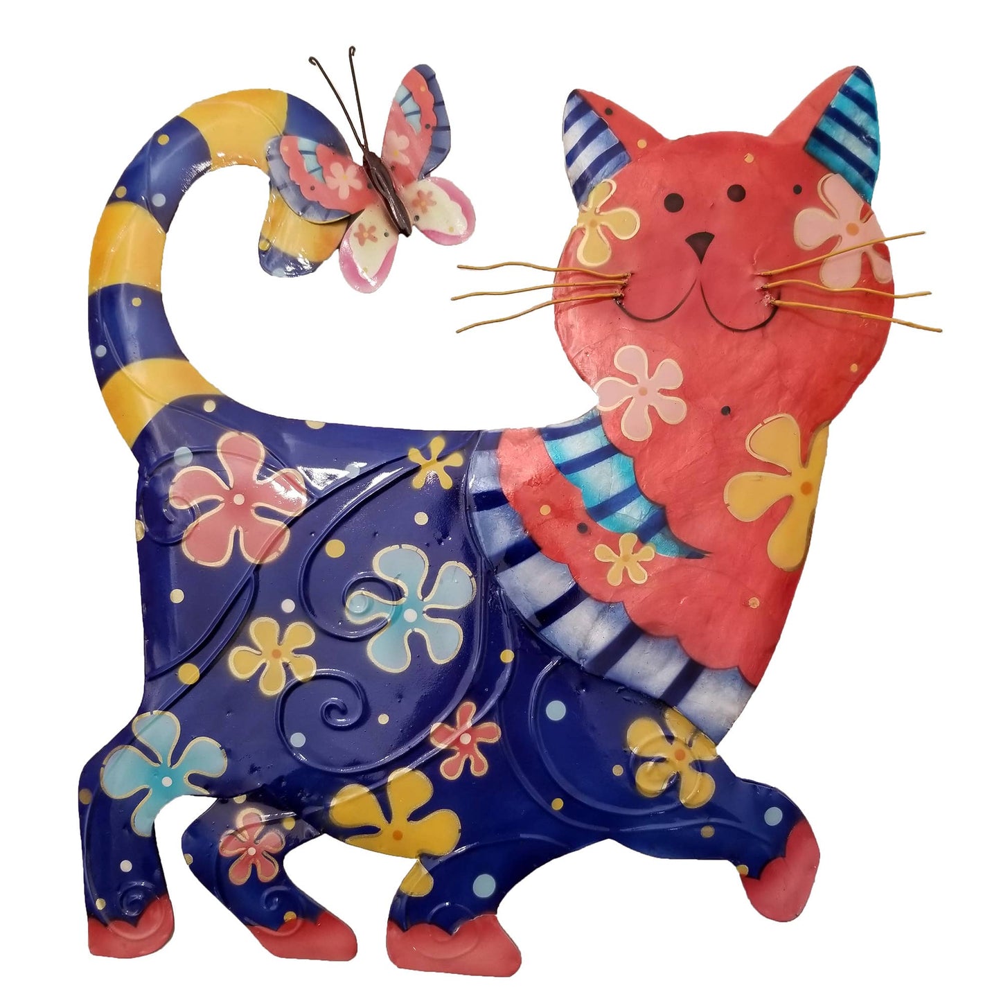 Eangee Home Design - Cat Wall Decor Blue And Red, Capiz & Metal, Outdoor Safe