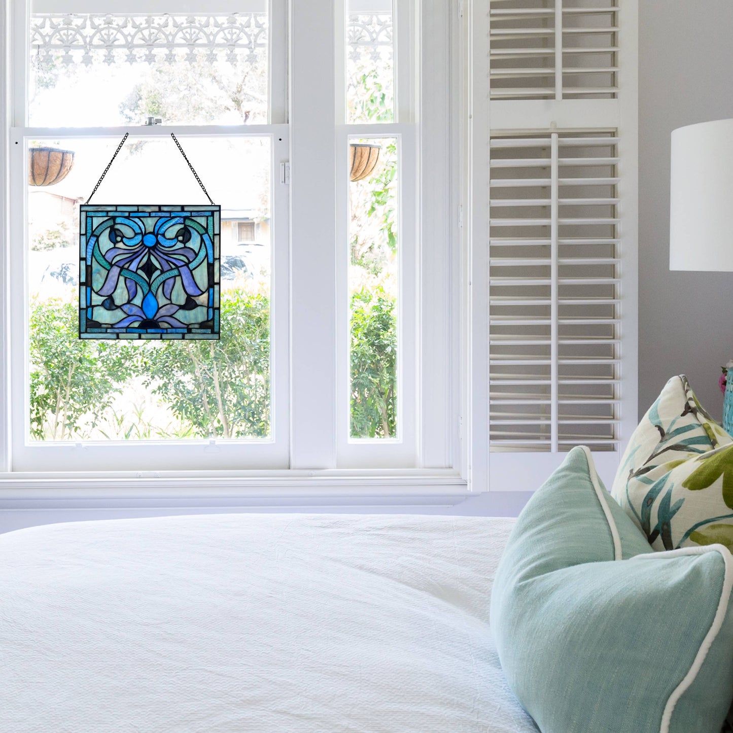 River of Goods - 12"H Ilsa Blue, Purple & Green  Stained Glass Window Panel