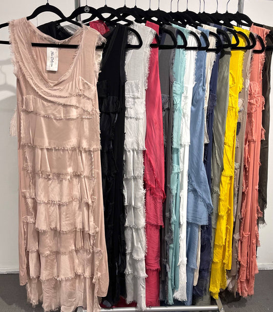 Dance in Paris - Women's Sleeveless Solid Maxi Dress, Multi Layers: Brown / One Size