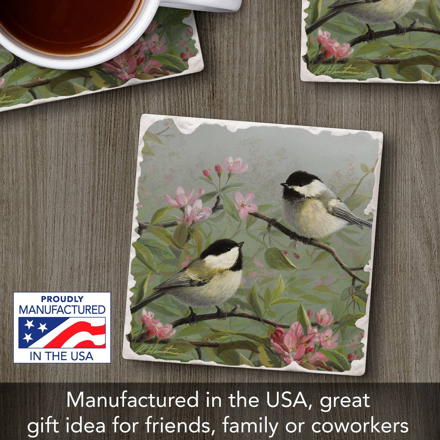 CounterArt/Highland Home/Thirstystone - Chickadees #1 Single Absorbent Stone Tumbled Tile Coaster