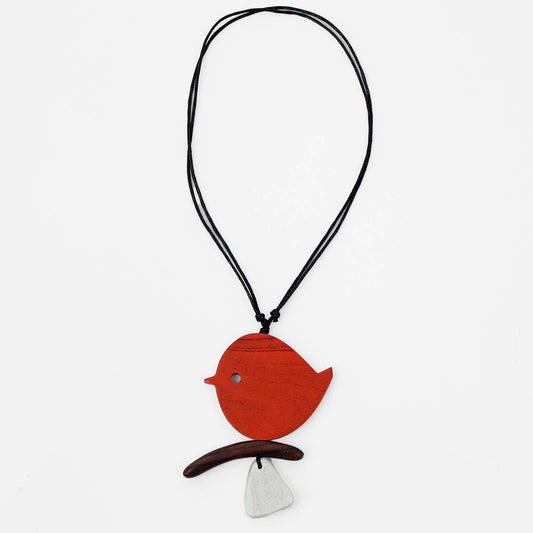Sylca Designs - Orange Robin On A Branch Necklace